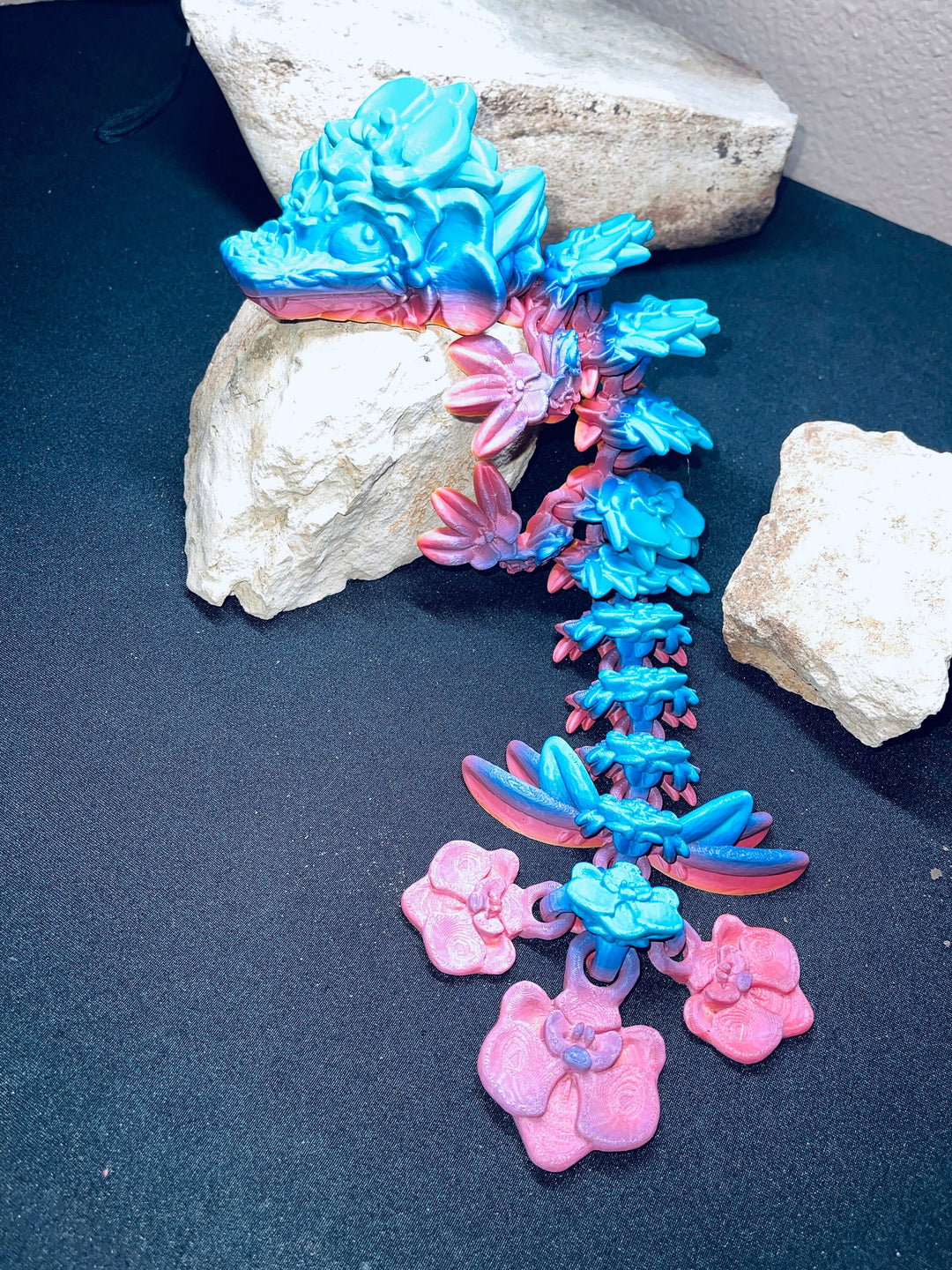 Baby Orchid Dragon, Articulated 3D Printed Dragon, Flexible 3D Dragon Figure Sculpture, Cinderwing Dragon