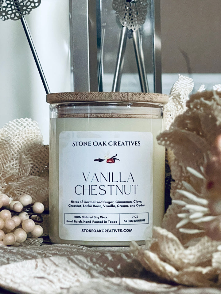 Vanilla Chestnut, 100% Soy Wax Artisan Candle, Hand Poured in Texas, 7 oz  -- Limited Stock --