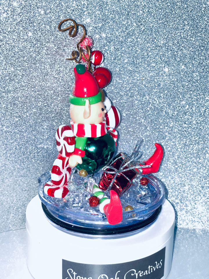 Christmas elf tumbler topper lid, Santa’s elf, 3D Decorative Lid