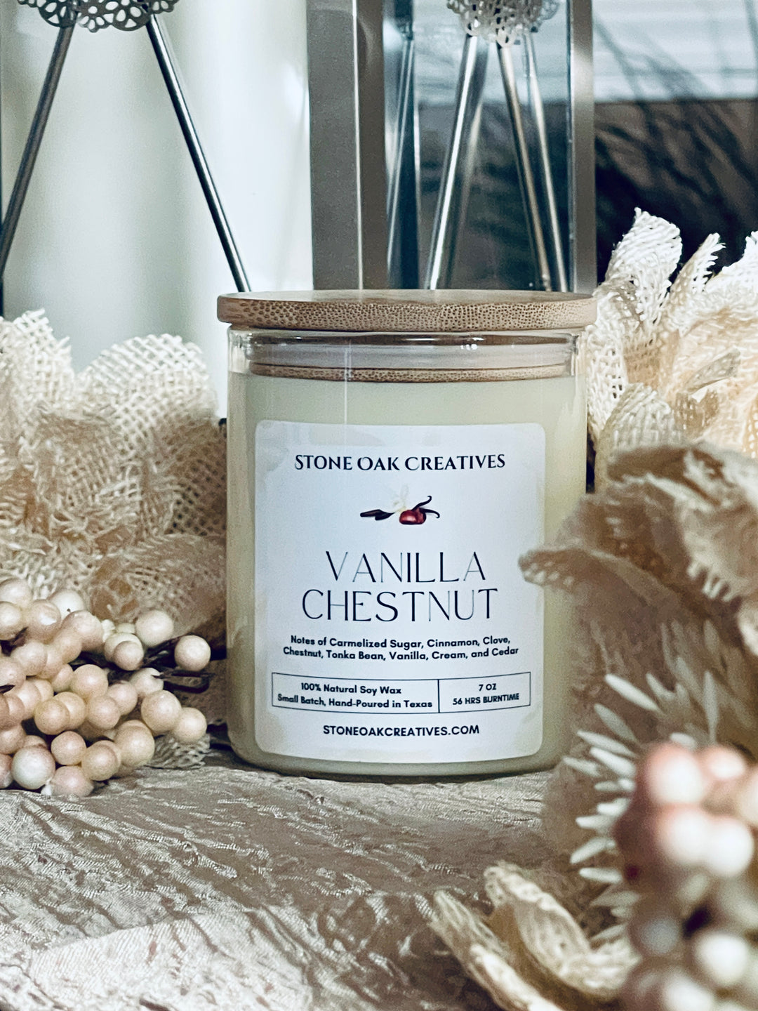 Vanilla Chestnut, 100% Soy Wax Artisan Candle, Hand Poured in Texas, 7 oz  -- Limited Stock --