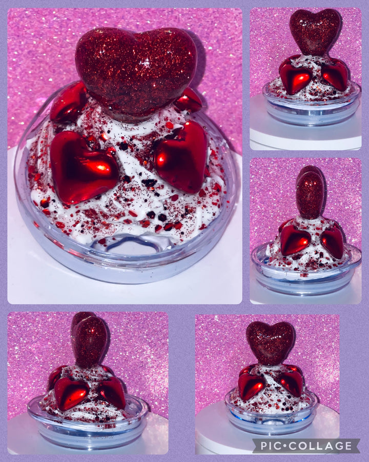 Valentine Heart Whipped Topping Tumbler Topper with 3D Heart Decorations