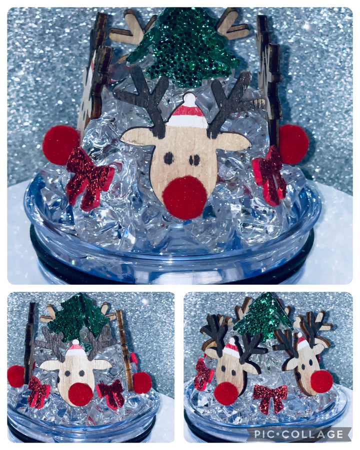 Reindeer Tumbler Topper, Christmas Lights, Christmas Tumbler Topper 3D Decorative Lid - Ice Topper Lid