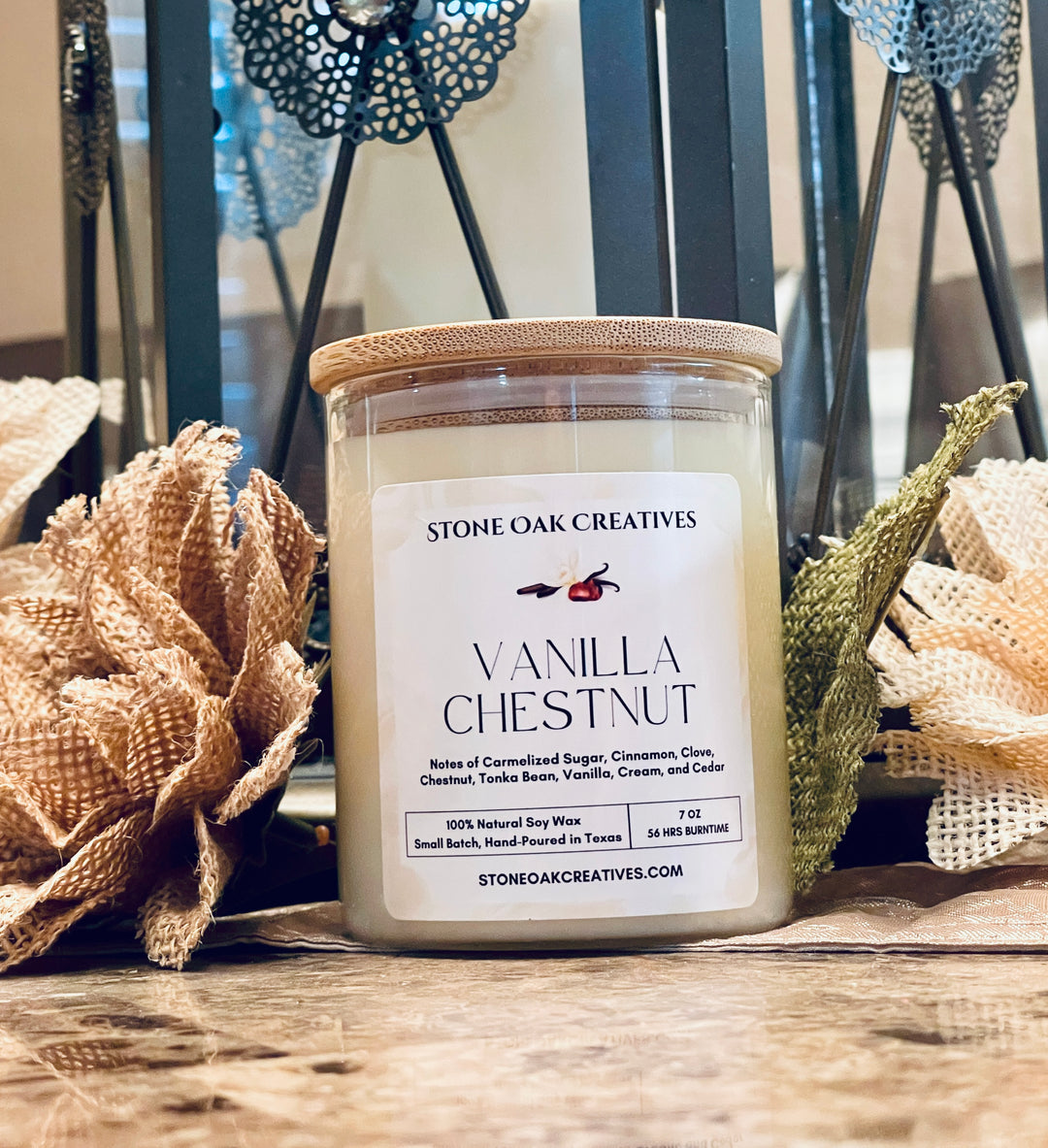 Vanilla Chestnut, 100% Soy Wax Artisan Candle, Hand Poured in Texas, 7 oz  -- Limited Stock --