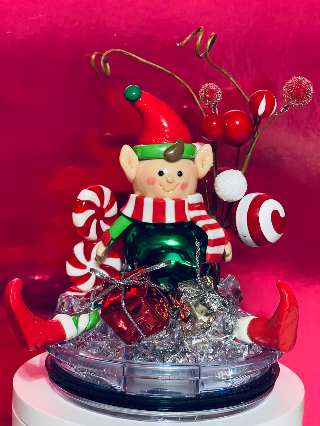 Christmas elf tumbler topper lid, Santa’s elf, 3D Decorative Lid