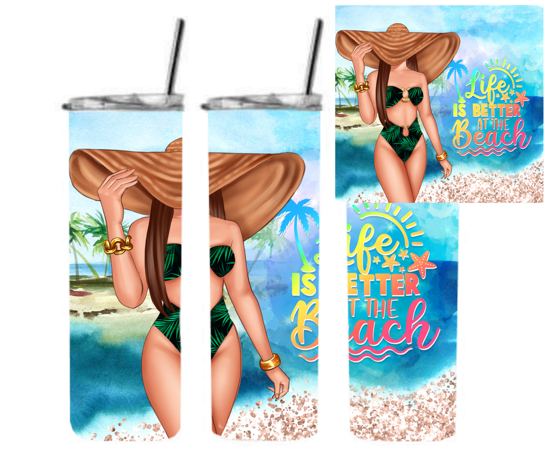20 oz Skinny Tumbler - Beach Theme - Beachlife - Hot Mom Summer