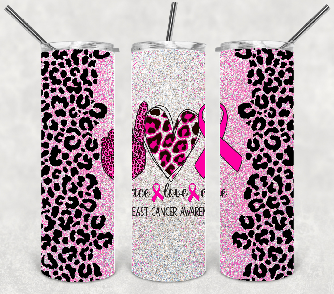 Breast Cancer Tumbler, Breast Cancer Awareness, Peace Love Cure
