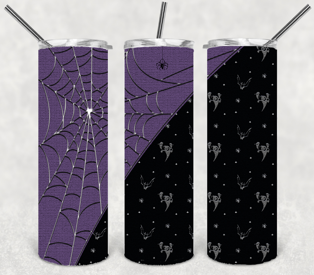 20 oz Tumbler, Purple and Black Spider Web Halloween Tumbler