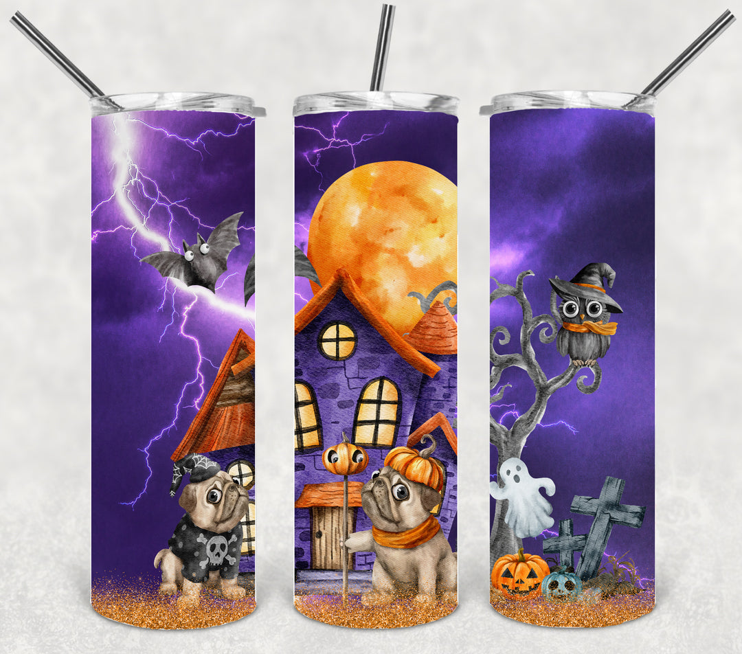 Halloween Themed Tumbler - It's a Dogs Halloween, Haunted House